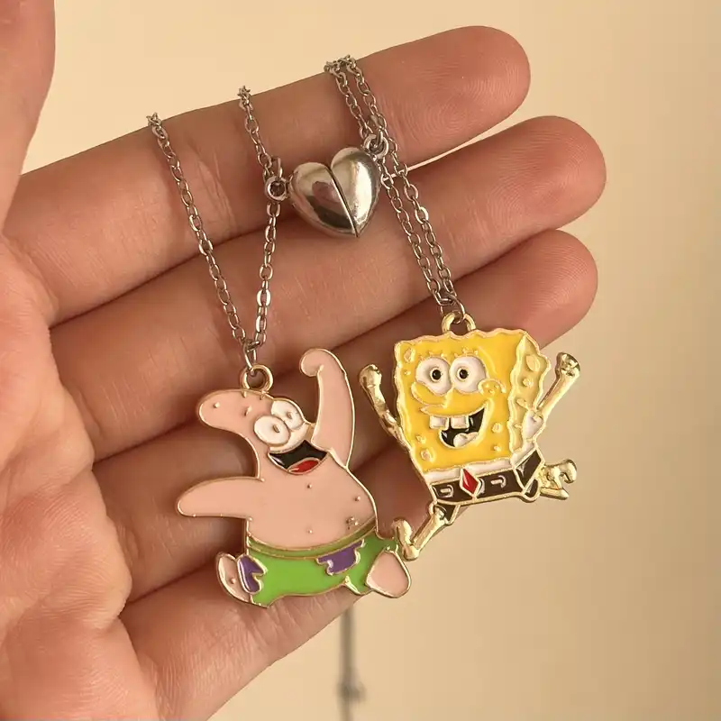 گردنبند مدل پاتریک و باب اسفنجی آهنربایی بسته 2 عددی