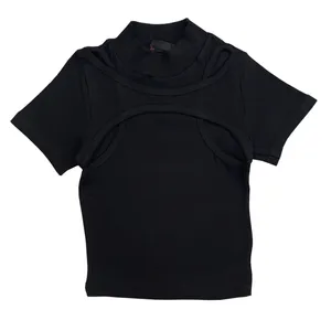 کراپ‌تاپ آستین کوتاه زنانه مدل کبریتی کد 9-30 رنگ مشکی