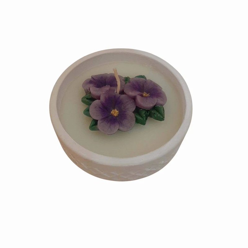 شمع دستساز بدون بو مدل ظرف سنگی و شکوفه زمان اتمام 2 ساعت مجموعه ۲ عددی