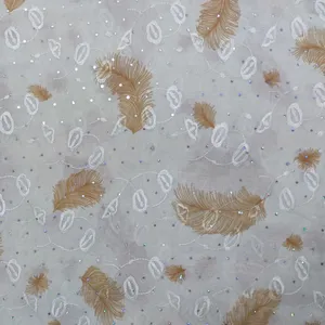 پارچه لباس مدل حریر طرح برگ و نگین