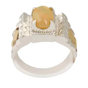 انگشتر نقره مردانه بازرگانی میلادی مدل  سنگ اوپال رکاب آبکاری کد AM_2415