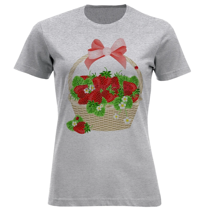 تی شرت آستین کوتاه زنانه مدل سبد توت فرنگی F1446