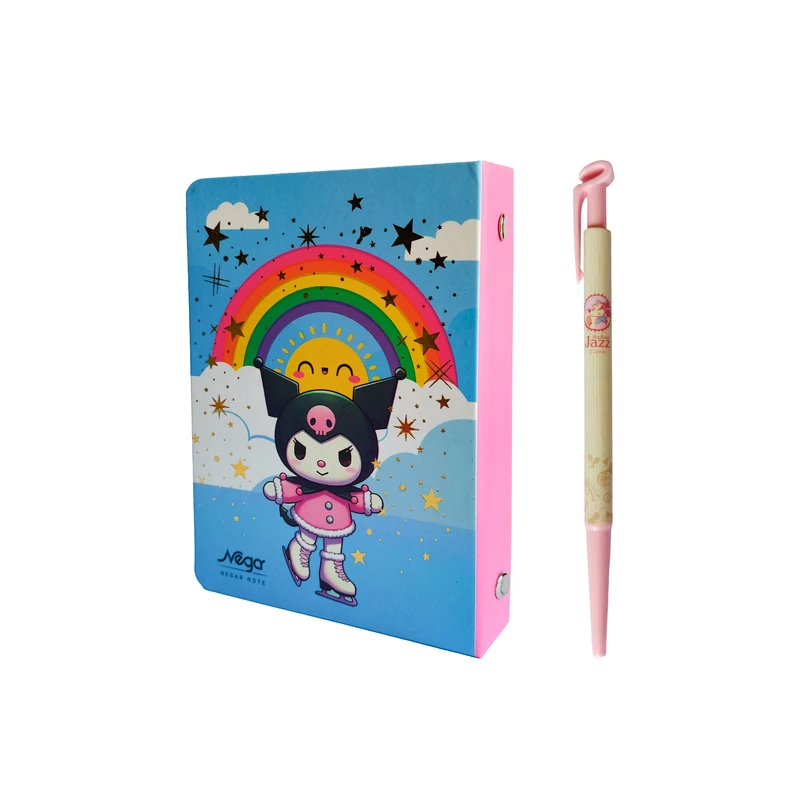 دفتر کلاسوری 100 برگ نگار مدل فانتزی طرح کرومی به همراه خودکار