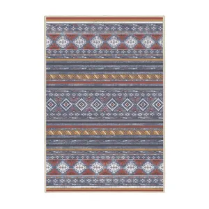 فرش ماشینی 1000 شانه اورکوم زمینه آبی حاشیه قرمز طرح مینیمال سورین کد OR.1125.01