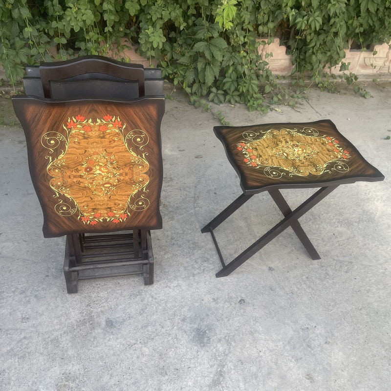 میز عسلی چند ضلعی گالری چوب آشنایی مدل Asl-Mrgh مجموعه ۴ عددی