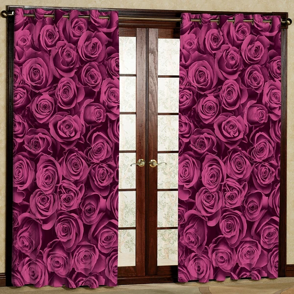 پرده مدل گل رز صورتی هازان پانچی کد 1 سایز 280x140 سانتی متر