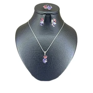 نیم ست نقره زنانه سواروسکی مدل مکعب کد 8662