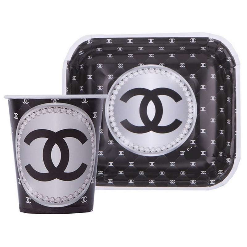 پیش دستی و لیوان یکبار مصرف مدل chanel بسته 20 عددی