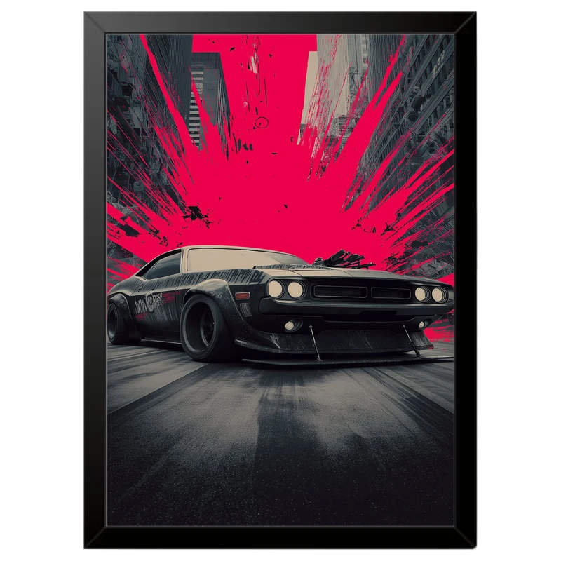 تابلو بکلیت طرح ماشین و خودرو Dodge Challenger مدل B-pe130111 فریم مشکی