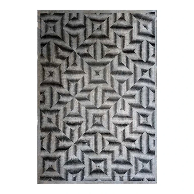 فرش ماشینی 420 شانه زمینه طوسی حاشیه طوسی مدل استریپ کد 7002