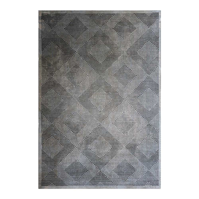 فرش ماشینی 420 شانه زمینه طوسی حاشیه طوسی مدل استریپ کد 7002