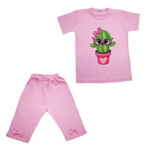 ست تی شرت آستین کوتاه و شلوارک دخترانه مدل کاکتوس ملوس