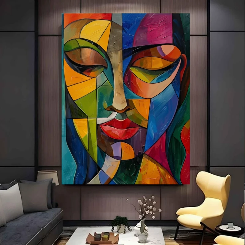 پوستر پارچه ای طرح مخمل  زن خفته مدل پرتره انتزاعی موزاییکی کد FP106896
