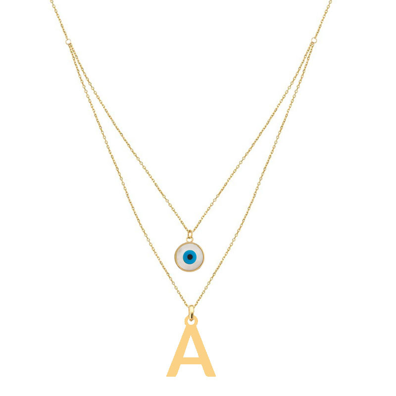 گردنبند طلا 18 عیار زنانه کرابو مدل حرف A و چشم نظر 72903