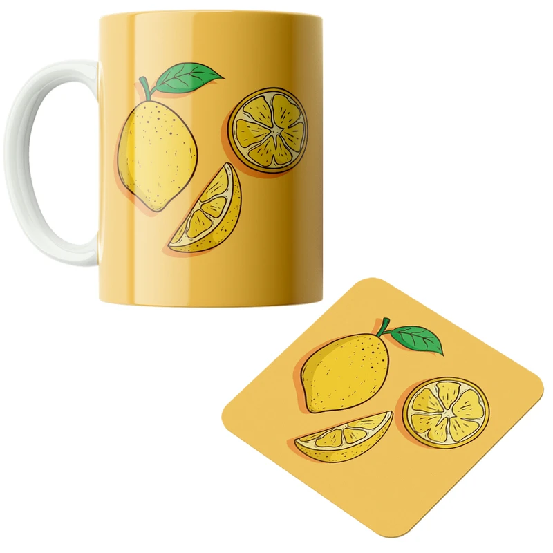 ماگ پاد آفرین مدل لیمو ترش کد DKC492 به همراه زیر لیوانی