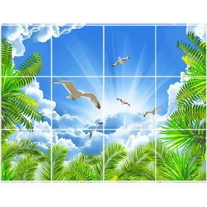 تایل سقفی آسمان مجازی طرح نخل و پرنده کد ST 2565-12 سایز 60x60 سانتی متر مجموعه 12 عددی