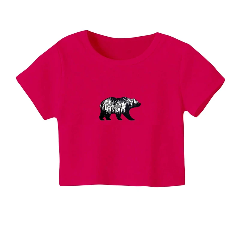 کراپ‌ تی‌شرت آستین کوتاه زنانه مدل خرس کد 1