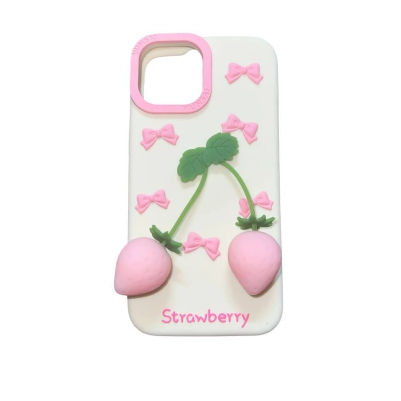 کاور مدل سیلیکونی طرح توت فرنگی و پاپیون برجسته کد 560 مناسب برای گوشی موبایل اپل Iphone 12 promax