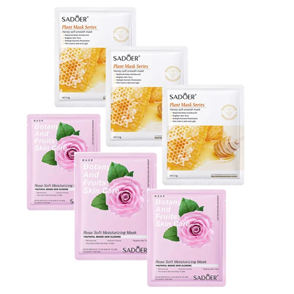 ماسک صورت سادور مدل عسل و گل رز وزن 25 گرم بسته 6 عددی