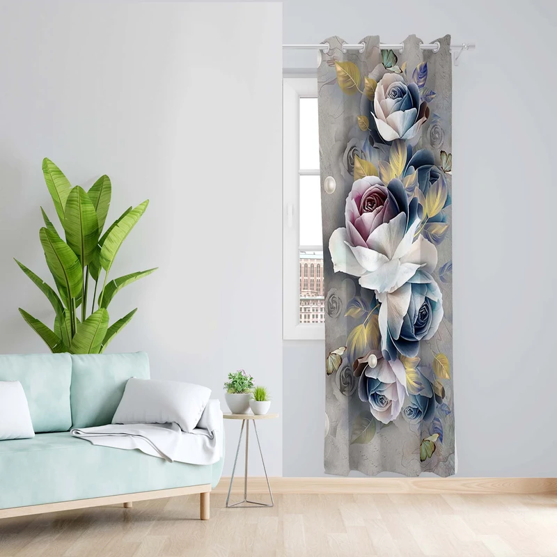 پرده طرح گل مدل مخمل پانچی کد 5389R z سایز 140x200 سانتی متر