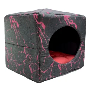 جای خواب سگ و گربه مدل کلبه طرح سنگ کد s4