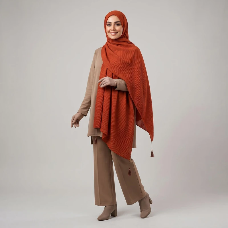 شال زنانه مدل پلیسه نخی برشکا مجلسی کد ۰۰۵۶