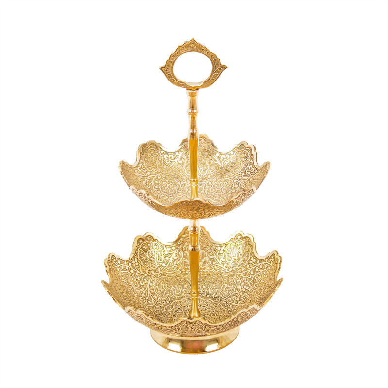 شکلات خوری برنزی مدل دوطبقه طرح طاووس لب قلعه