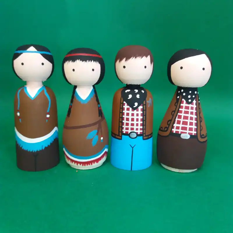 عروسک چوبی مدل سرخپوست ها غرب وحشی مجموعه 4 عددی