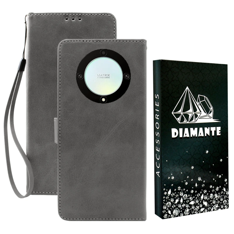 کیف کلاسوری دیامانته مدل gray Bk مناسب برای گوشی موبایل آنر X9A به همرا بند آویز