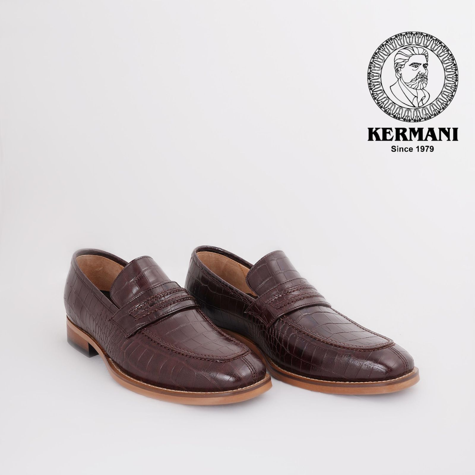 کفش مردانه کرمانی مدل چرم دستدوز طبیعی کروکو کد 1064 رنگ قهوه ای -  - 7