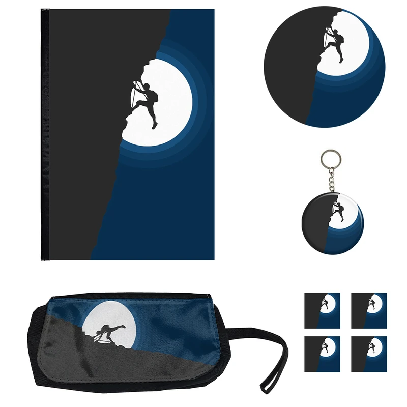 بسته لوازم تحریر مدل مرد صخره نورد و ماه طرح کلاسور کد مینیمال مجموعه 8 عددی