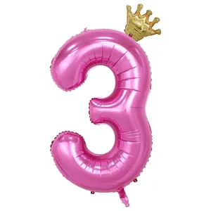 بادکنک فویلی لاکی بالونز طرح عدد 3 تاجدار