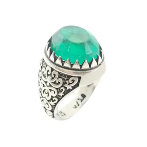 انگشتر نقره مردانه مدل زمرد هندی کد 19247