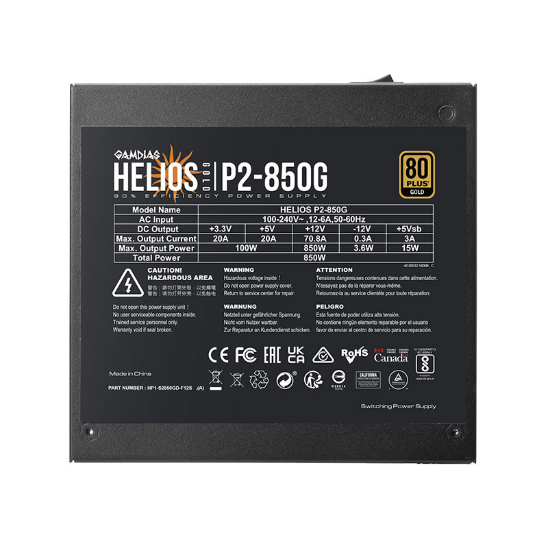 منبع تغذیه کامپیوتر 850W وات گیم دیاس مدل HELIOS P2-850G