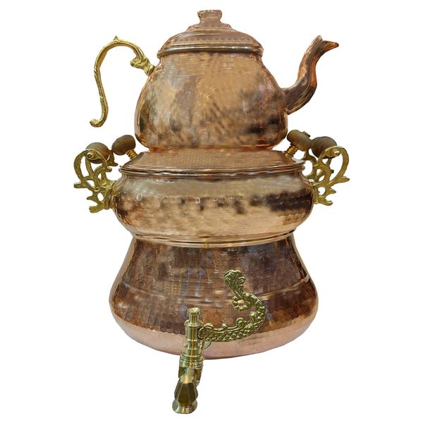 ست کتری و قوری مسی طرح چکش کاری کد 5698 ست کتری و قوری مسی طرح چکش کاری کد 5698