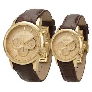 ست ساعت مچی عقربه‌ای کوارتز زنانه و مردانه رومانسون مدل اسپرت لوکس تک موتوره بند چرم قفل فیکس کد R3j