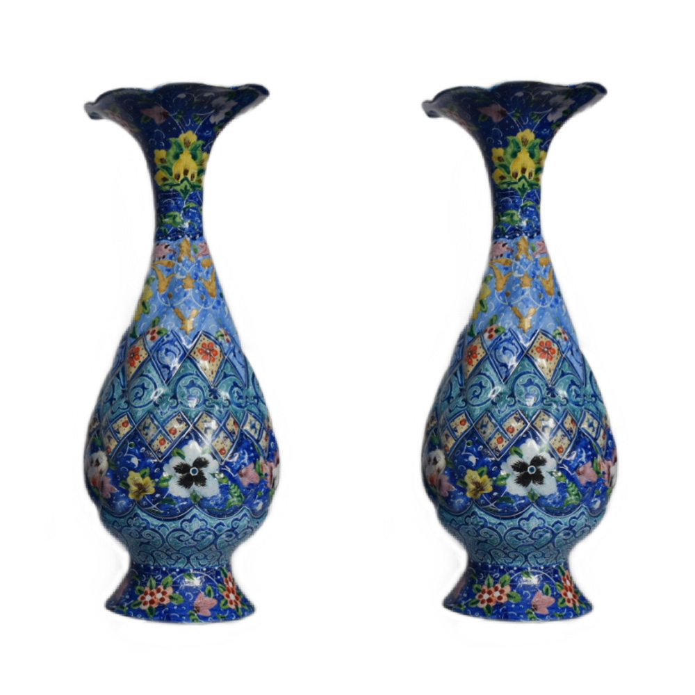 گلدان میناکاری طرح پرتوی خورشید بسته 2 عددی