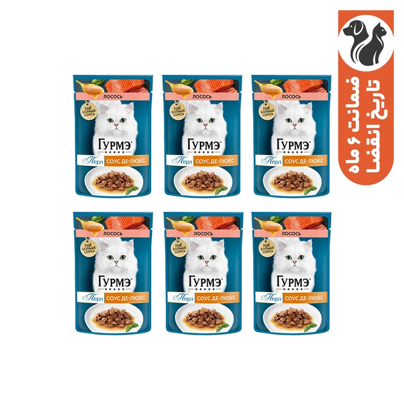 پوچ گربه بالغ گورمت مدل Perle Pack طعم ماهی سالمون بسته 6 عددی