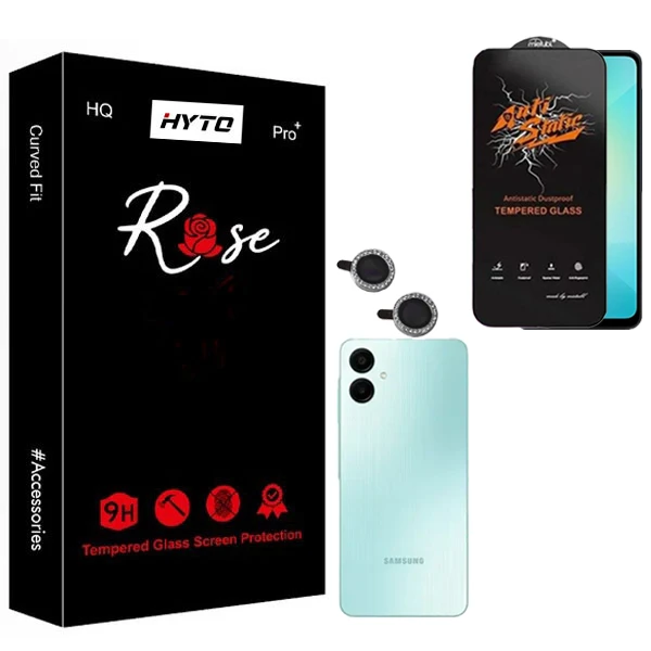 محافظ صفحه نمایش هیتو مدل Rose Antistatic Touch مناسب برای گوشی موبایل سامسونگ Galaxy A06 به همراه محافظ لنز نگینی