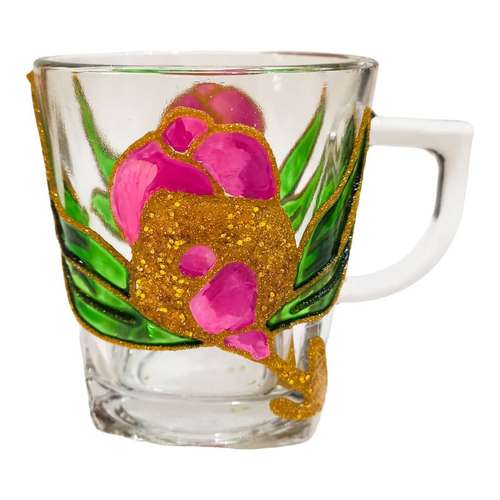 لیوان شیشه ای مدل دسته دار طرح غنچه کد 335