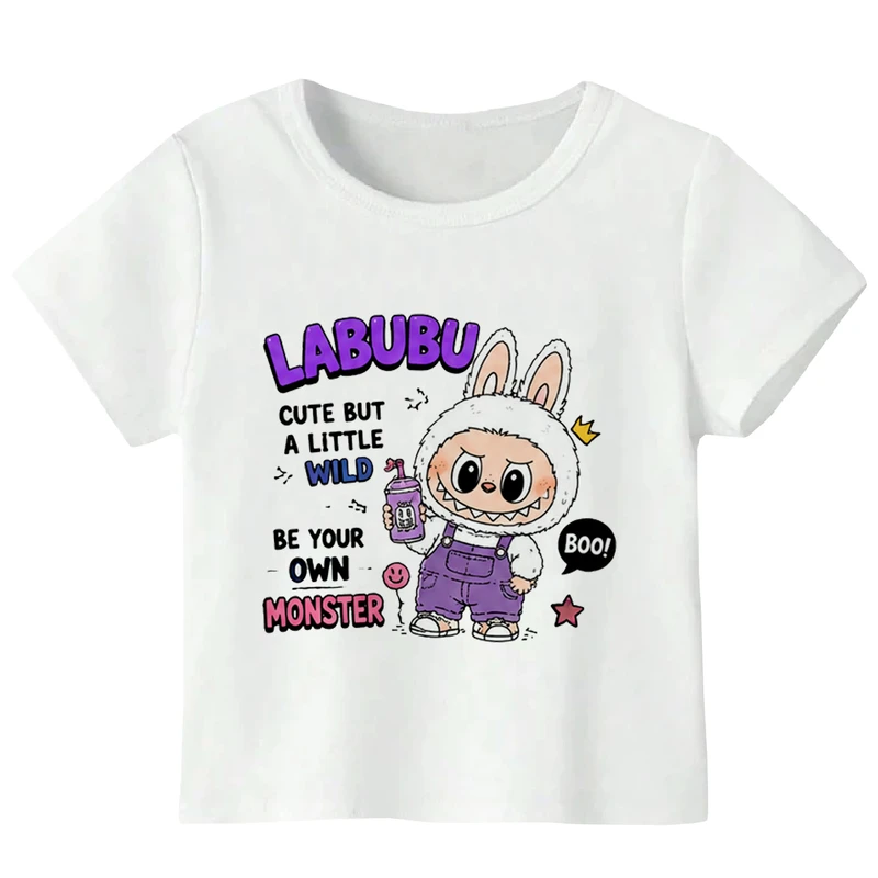 تی شرت آستین کوتاه دخترانه مدل W230 طرح LABUBU
