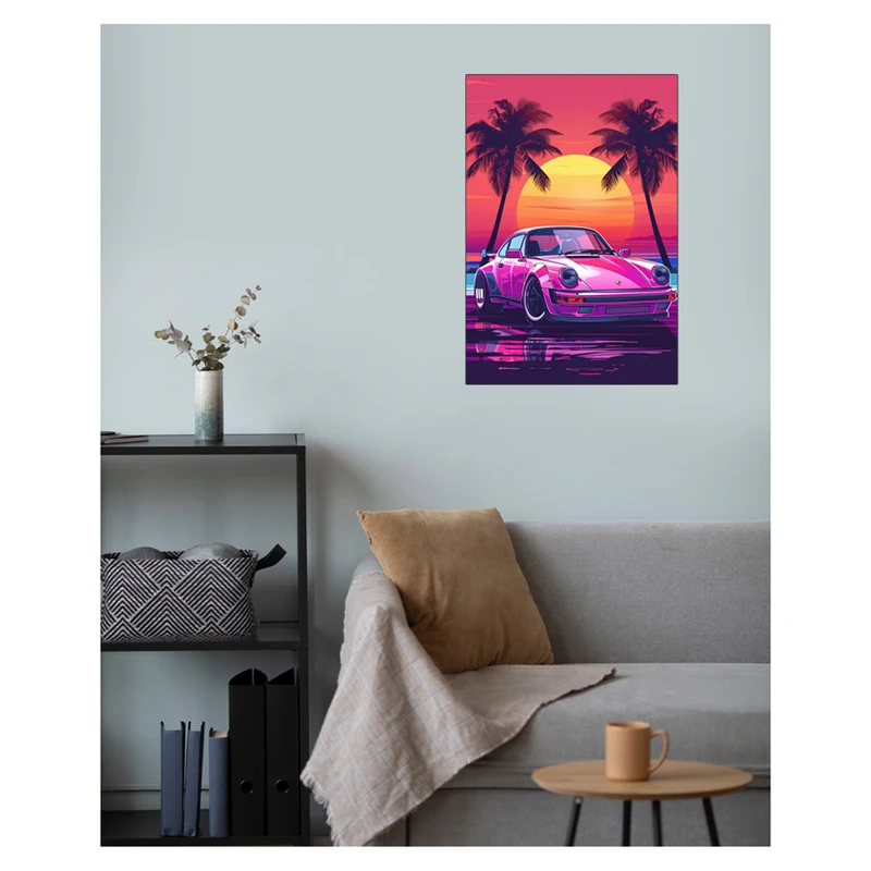 پوستر گوفی مدل ماشین اسپورت پورش صورتی طرح Porsche Sport Car کد PINK44