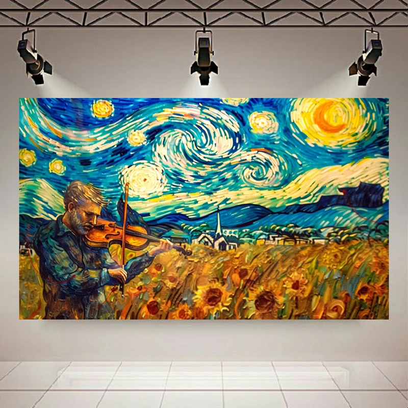 پوستر طرح مخمل انتزاعی نقاشی ونگوگ مدل ویالونیست کد AR302466