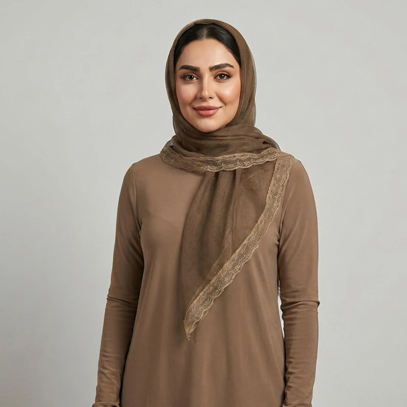 مینی اسکارف زنانه مدل توری حاشیه دانتل دار شاین کد ۰۰۱۱۸
