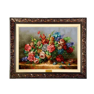 تابلو فرش ماشینی نقش نگار رضوی طرح گل کد 2427D