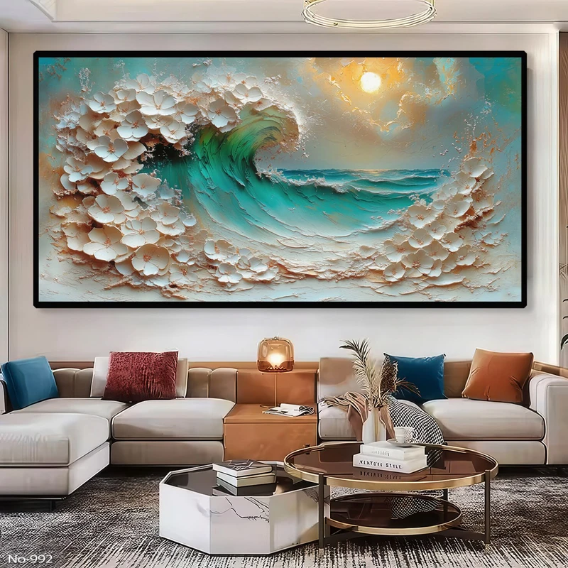 تابلو طرح دکوراتیو مدل موجهای دریا کد 992 فریم مشکی
