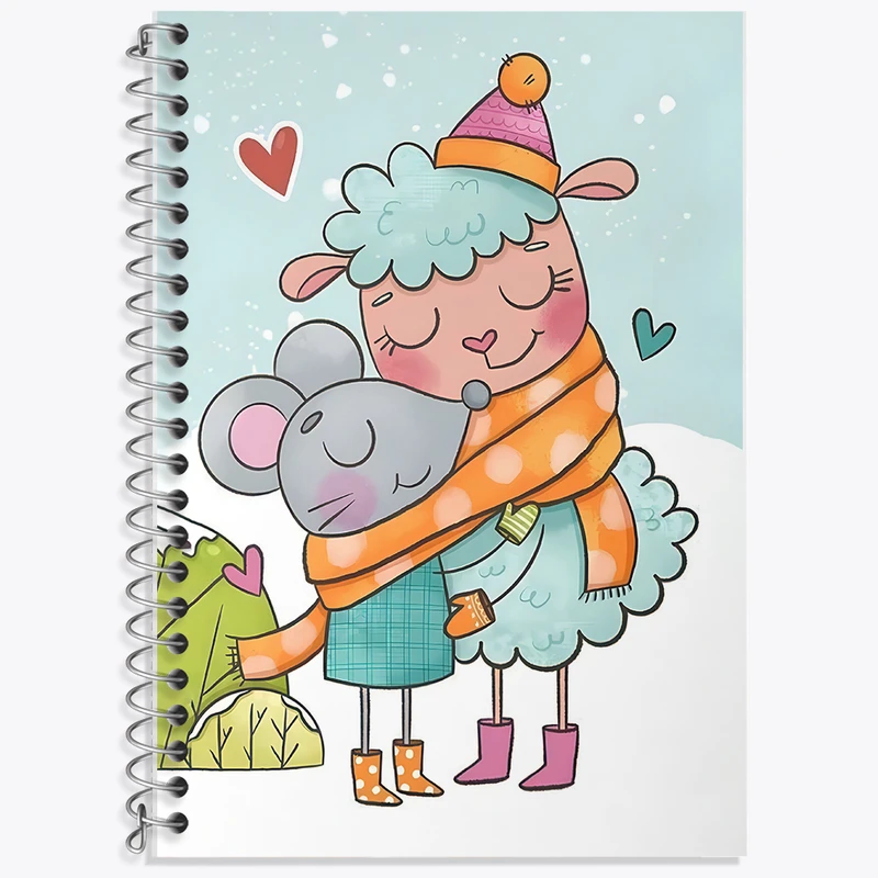 دفتر زبان 50 برگ خندالو مدل دو خط طرح گوسفند و موش کیوت کد F8358