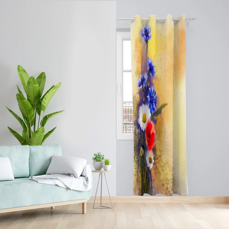 پرده طرح دسته گل مدل مخمل پانچی کد L 522 Z سایز 140x200 سانتی متر