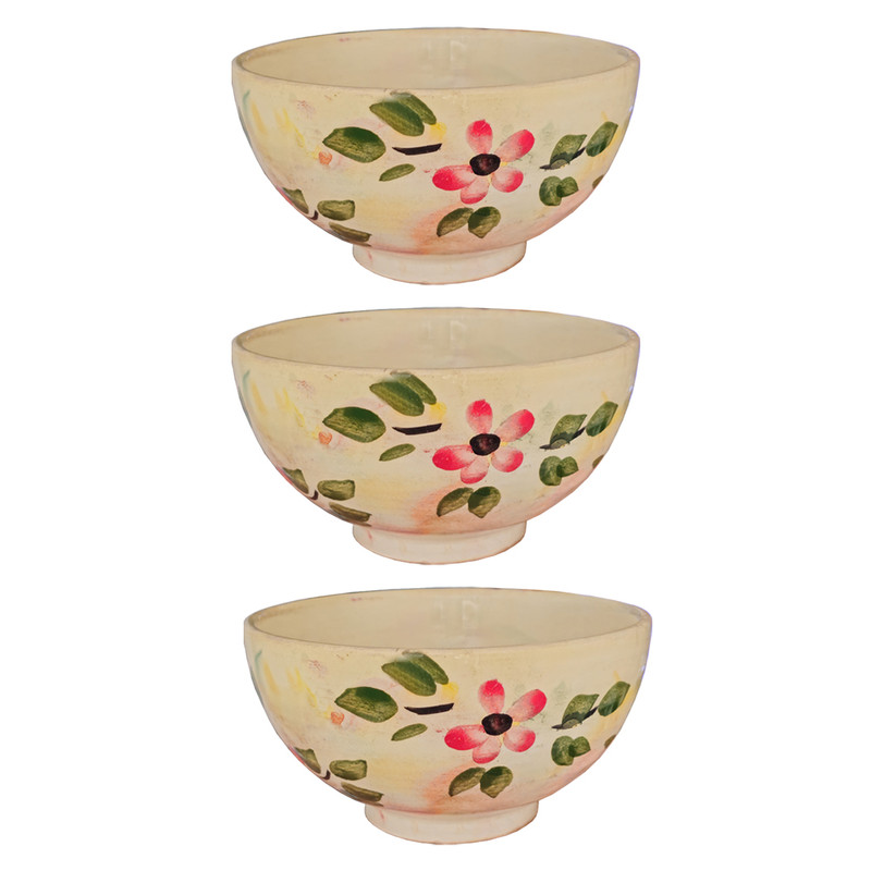 کاسه سفالی مدل گلدار مجموعه 3 عددی