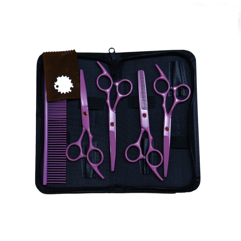 ست قیچی و شانه اصلاح حیوانات مدل 6inch بسته 5 عددی